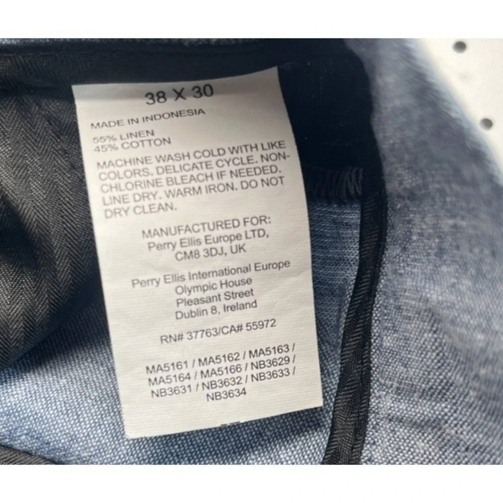 Perry Ellis Portfolio Linen Blend Slim Fit Dress Pants Blue 38x30 Dress Pants